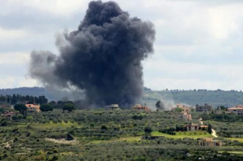 Smoke billows after an Israeli strike on the southern Lebanese border village of Tayr Harfa on Apr. 6, 2024. (AFP)