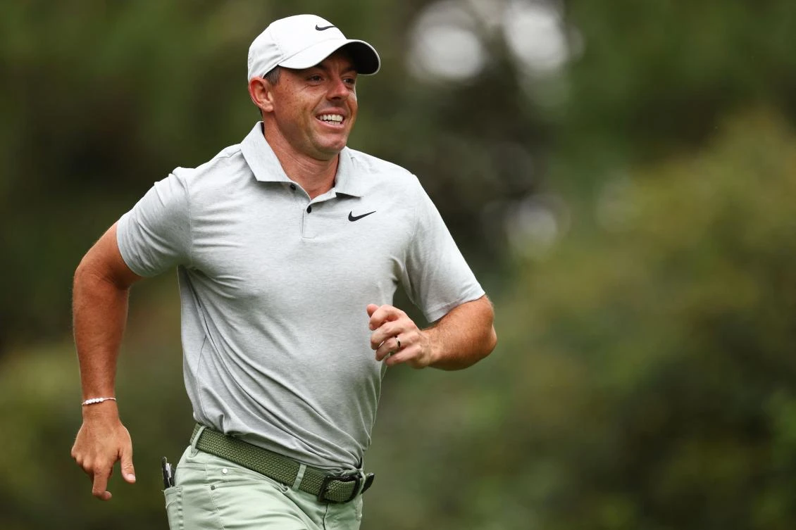 Rory McIlroy of Northern Ireland on the 11th tee during a practice round prior to the 2024 Masters Tournament at Augusta National Golf Club, Augusta, Georgia, Apr. 09, 2024. (AFP)