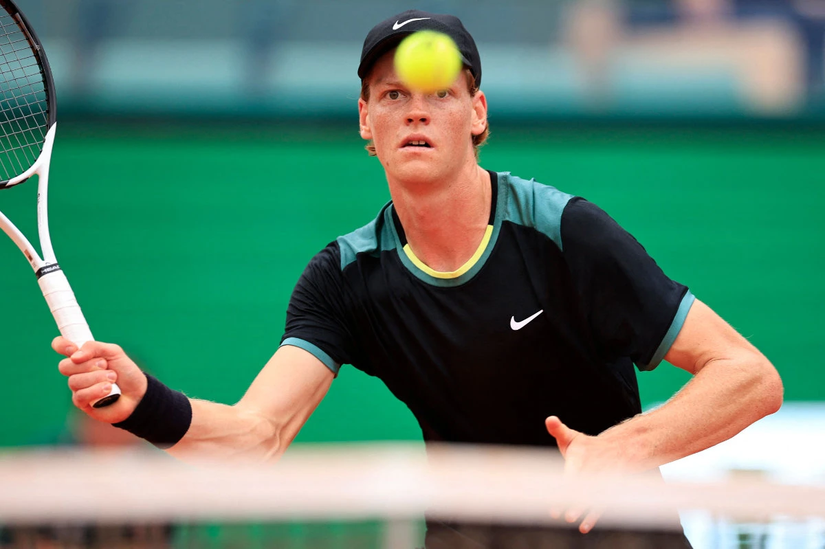 Italy's Jannik Sinner up against Sebastian Korda of the US during their Monte Carlo ATP Masters Series Tournament round of 32 tennis match on the Rainier III court at the Monte Carlo Country Club on April 10, 2024. (AFP)