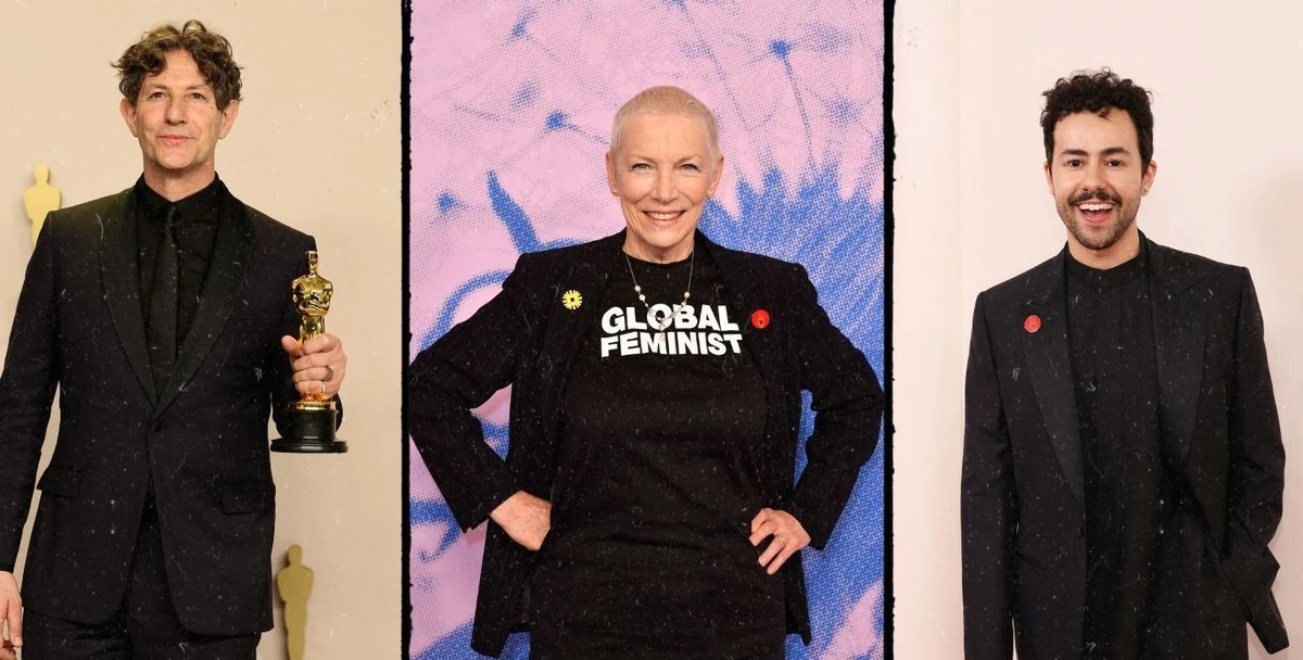 Jonathan Glazer, Annie Lennox and Ramy Youssef were some of the celebrities who contributed to the Cinema for Gaza auction. (AFP)