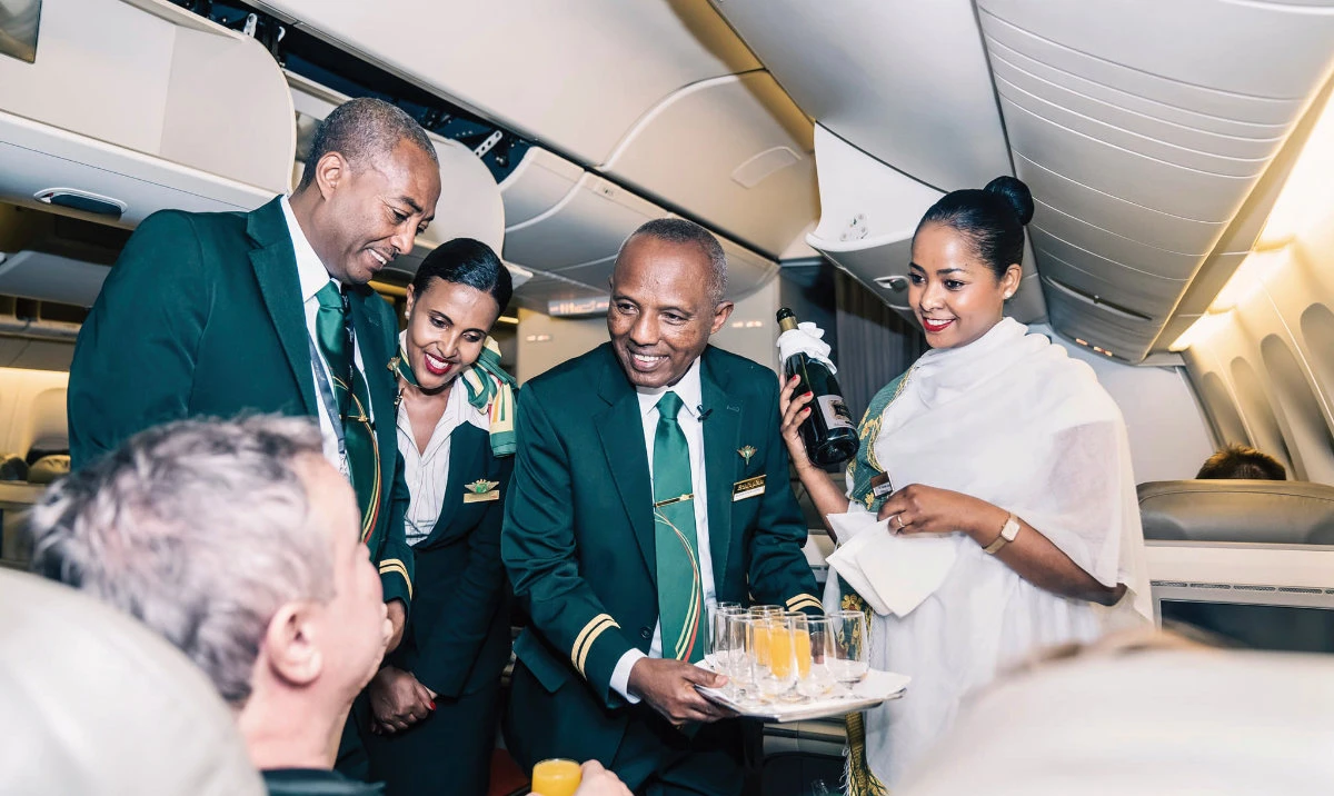 Group Chief Executive Officer Mesfin Tasew and Chief Commercial Officer Lemma Yadecha accompanied the crew on a flight to Cairo, marking the airline’s inaugural international service.