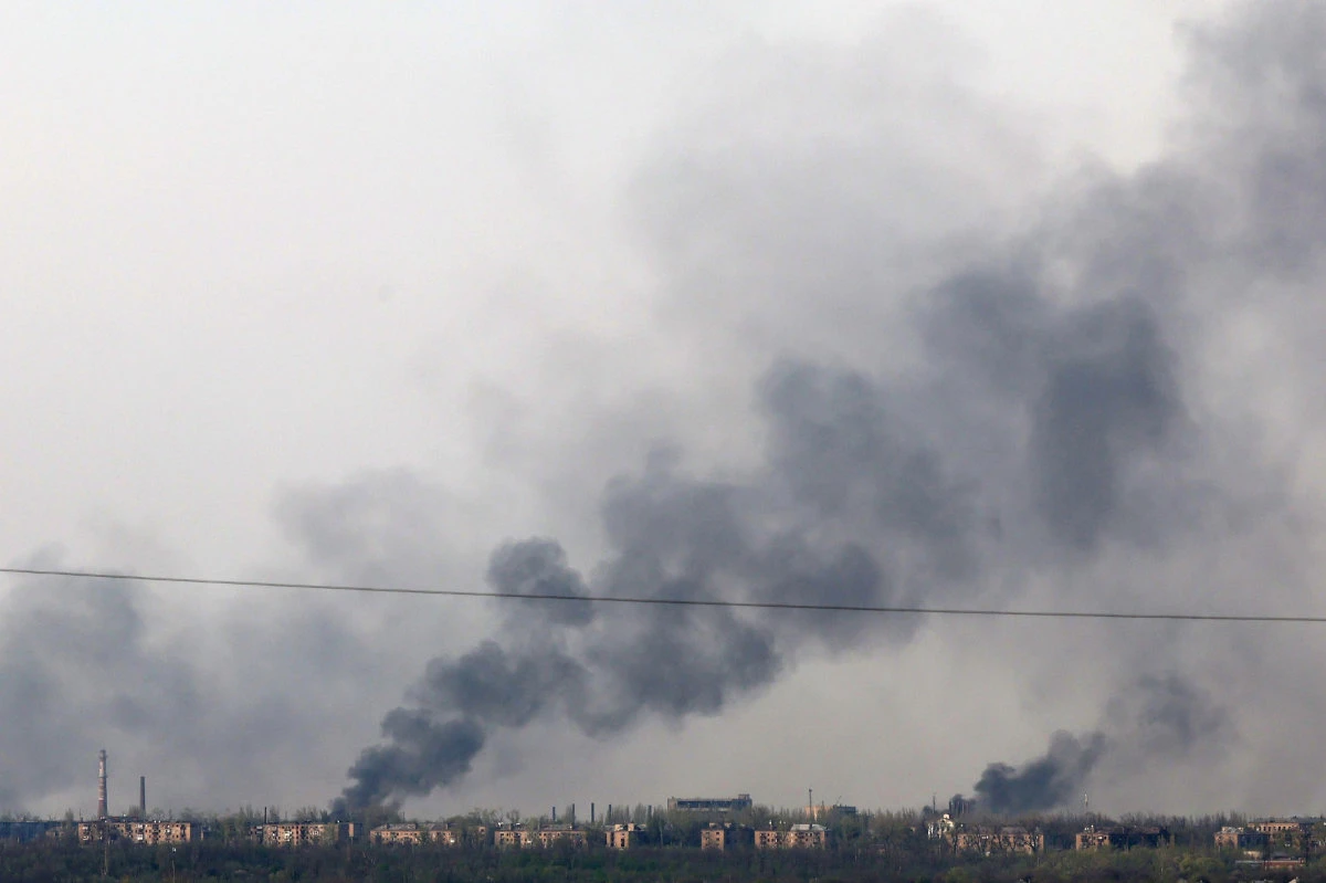 Smoke rises from fires after Russian bombing near the town of Chasiv Yar in Ukraine's eastern Donetsk region on April 11, 2024. (AFP)