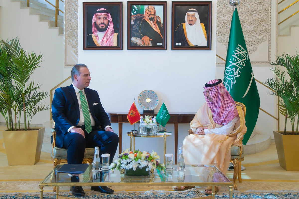 Saudi Foreign Minister Prince Faisal bin Farhan meets with his Montenegrin counterpart Filip Ivanovic in Riyadh on Thursday. (SPA)