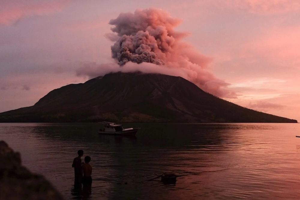 Mount Ruang volcano erupts in Sitaro, North Sulawesi, on April 19, 2024. (AFP)