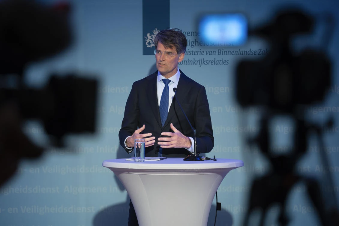 Erik Akerboom, director-general of the Dutch General Intelligence and Security Service (AIVD) speaks during a press conference in Zoetermeer, Netherlands, on Apr. 23, 2024. (AP)