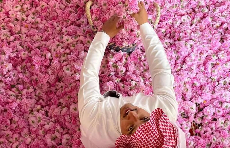 Freshly harvested Damask roses, used to produce rose water and oil, in Taif, Saudi Arabia. (AFP)