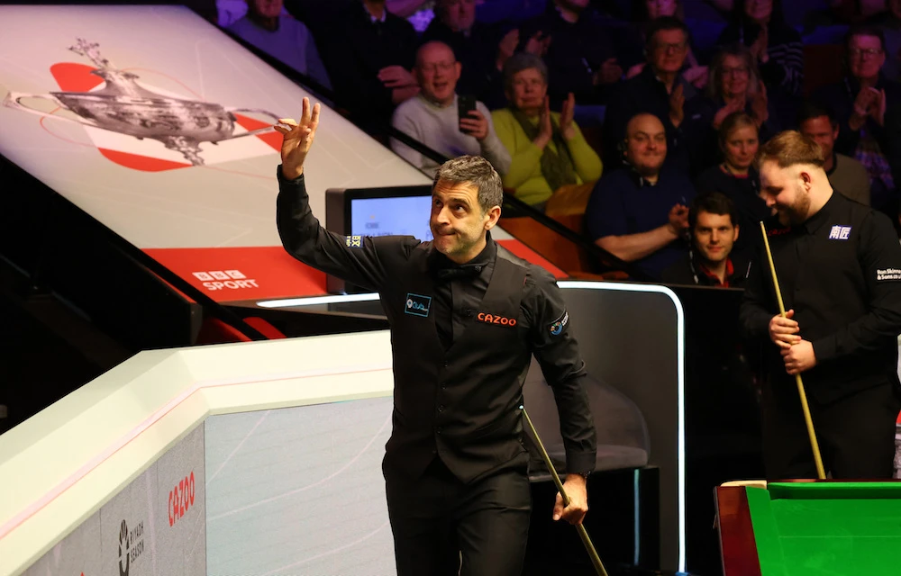 England's Ronnie O'Sullivan reacts during his first round match against Wales' Jackson Page at the World Snooker Championship at The Crucible Theatre, Sheffield. (Action Images via Reuters)