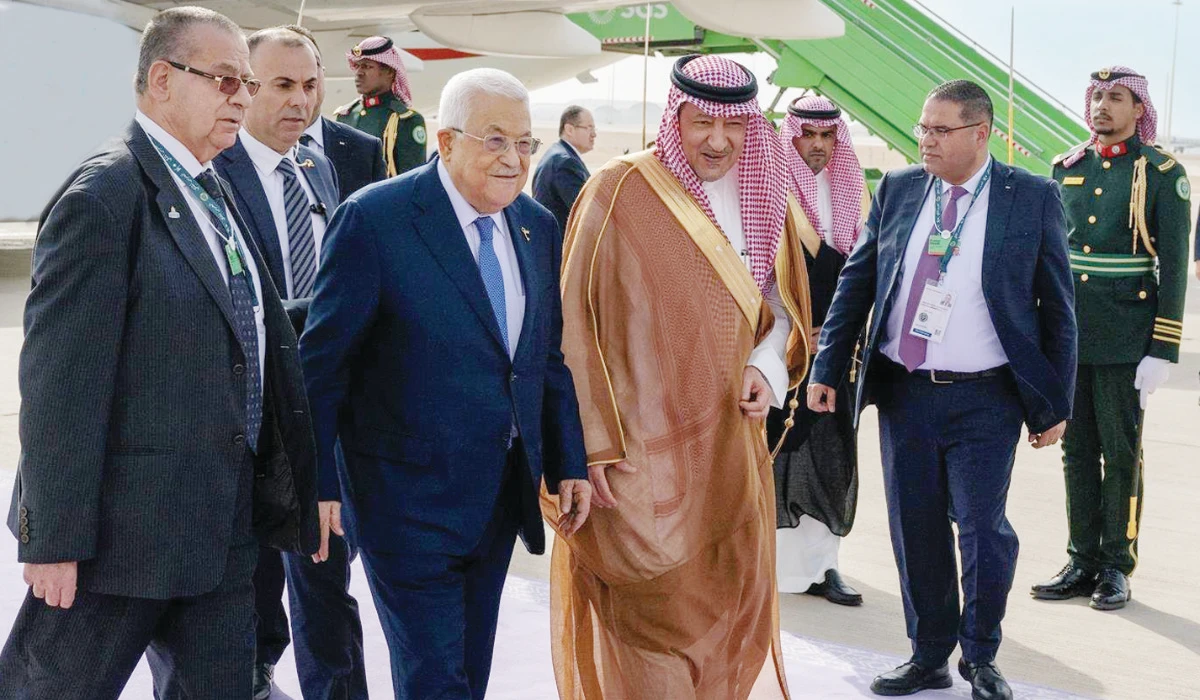 Waleed Elkhereiji receives Palestinian President Mahmoud Abbas and delegation in Riyadh. (Supplied)