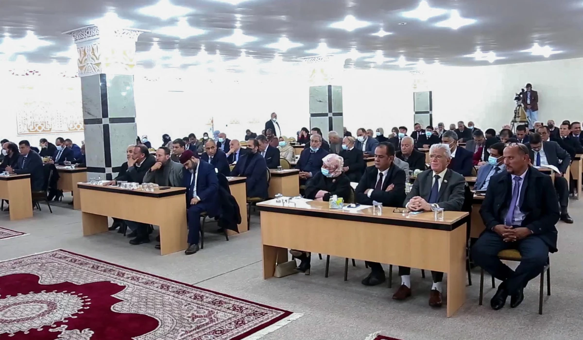 A grab from a handout video release by the Libyan House of Representatives shows the parliament in session in the eastern city of Tobruk on February 10, 2022. (AFP)