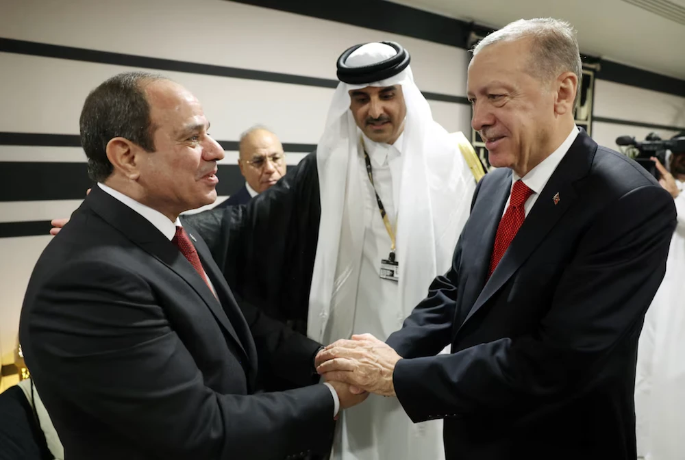 Turkey's President Erdogan shakes hands with Egyptian counterpart El-Sisi in 2022. (Reuters)