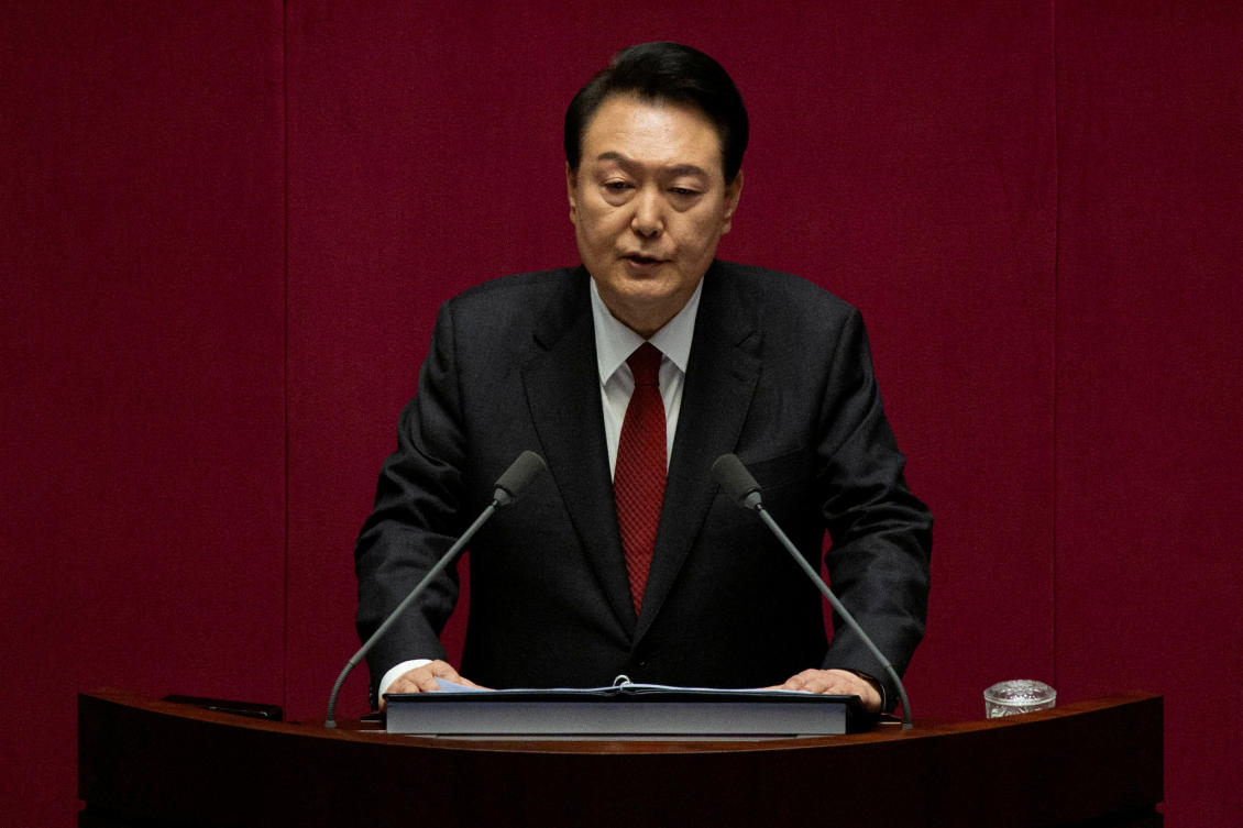 South Korean President Yoon Suk-yeol gives a speech on the government budget at the National Assembly in Seoul, South Korea. (File/Reuters)