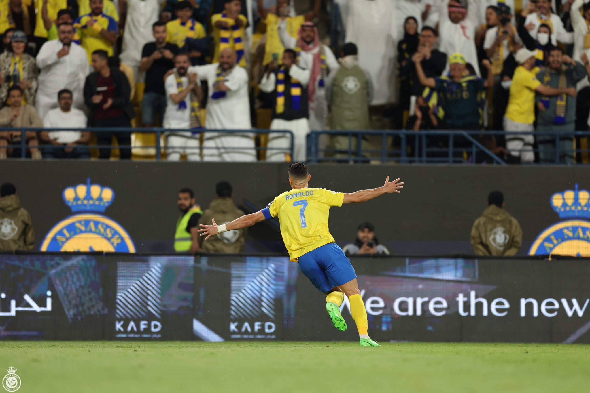 Cristiano Ronaldo celebrates scoring against Al-Khaleej in the King's Cup semifinals. (X/@AlNassrFC_EN)