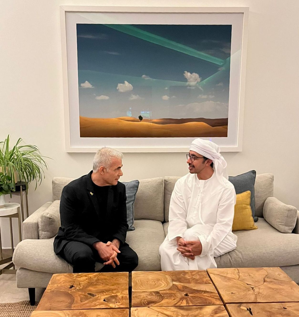The UAE’s Foreign Minister Sheikh Abdullah bin Zayed Al-Nahyan met with Israel’s opposition leader Yair Lapid in Abu Dhabi. (WAM)