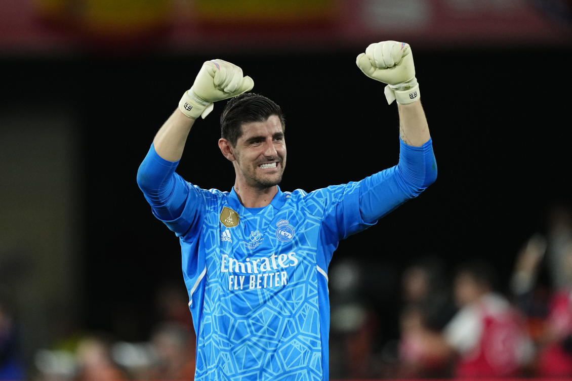 Real Madrid’s goalkeeper Thibaut Courtois is ready to play his first game of the season against Cadiz on Saturday after recovering from a long injury layoff, coach Carlo Ancelotti said on May 3, 2024. (AP/File)