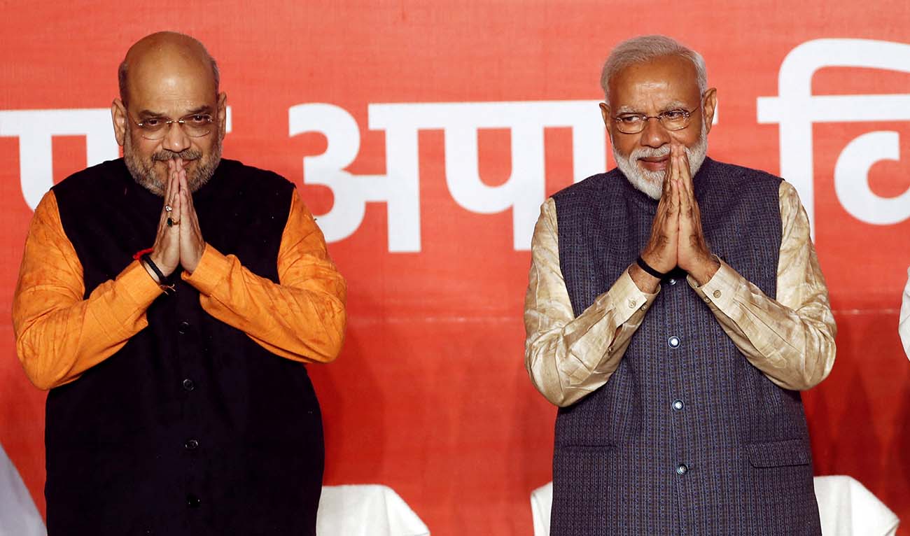 BJP President Amit Shah and Indian Prime Minister Narendra Modi gesture after the election results in New Delhi, India, May 23, 2019. (REUTERS/File)