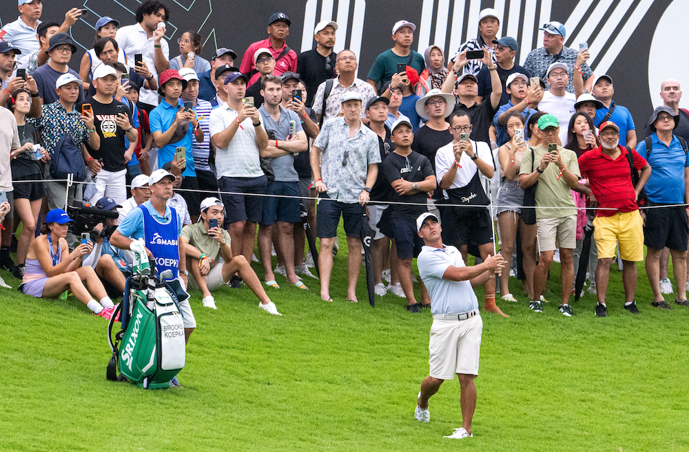 Captain Brooks Koepka of Smash GC on the eighteenth green during the second round of LIV Golf Singapore at Sentosa Golf Club. (Charles Laberge/LIV Golf)