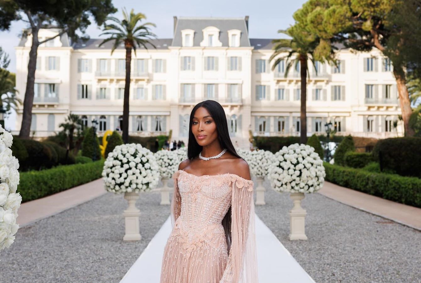Naomi Campbell sparkles in Nicolas Jebran gown