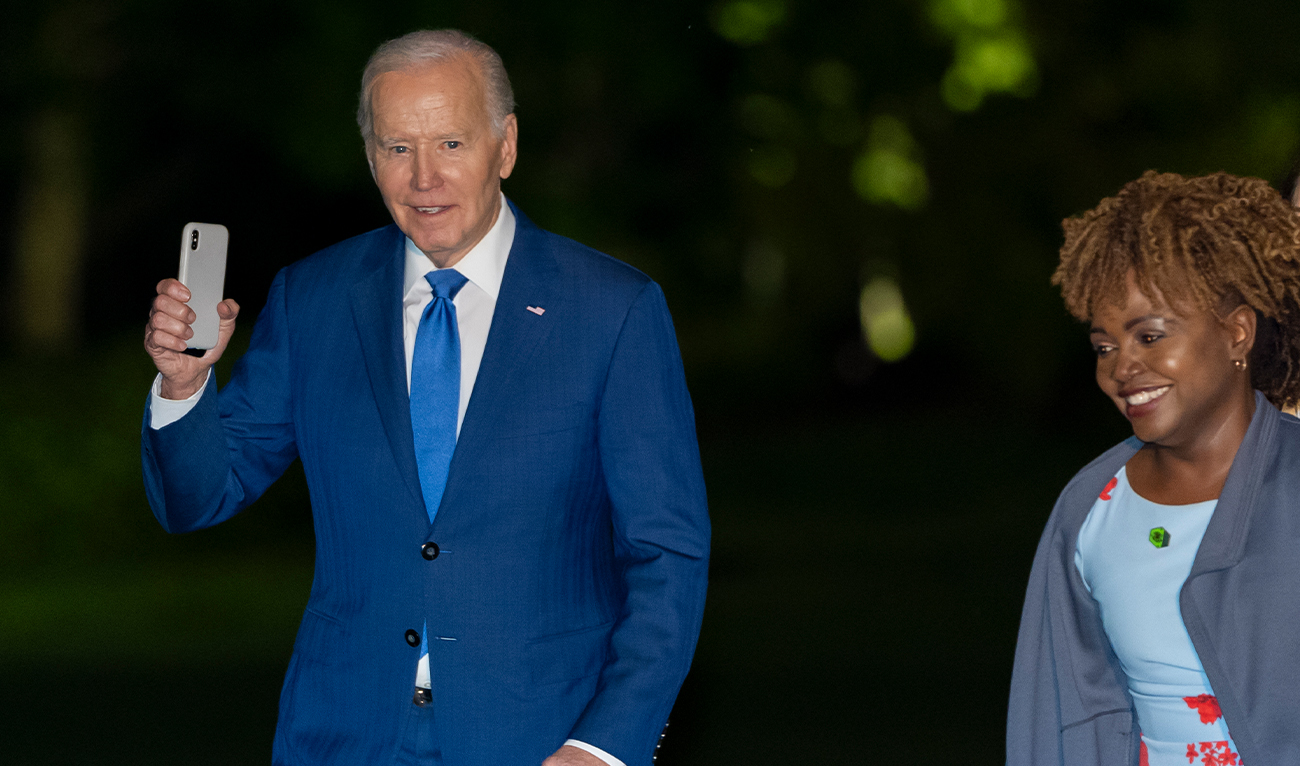 President Joe Biden waves as he walks with White House press secretary Karine Jean-Pierre from Marine One as he arrives on the South Lawn of the White House, Wednesday, May 8, 2024, in Washington. Biden is returning from Wisconsin and Chicago. (AP/File)