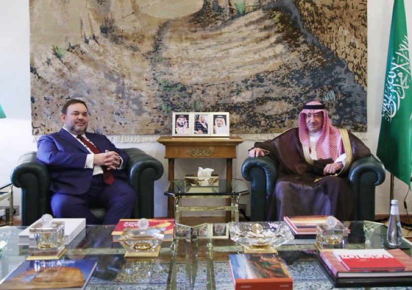 vSaudi Deputy Foreign Minister Waleed Al-Khuraiji meets his Belarusian counterpart Evgeny Shestakov in Riyadh. (File/Saudi MOFA)