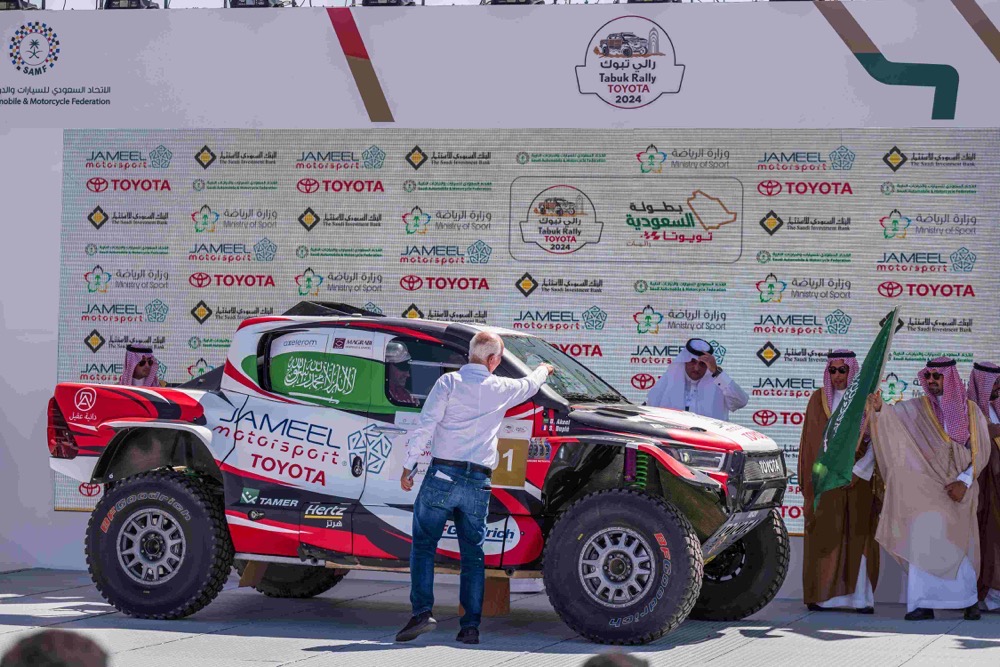 Yazeed Al-Rajhi at the start of the 2024 Tabuk Toyota Rally. (Supplied)
