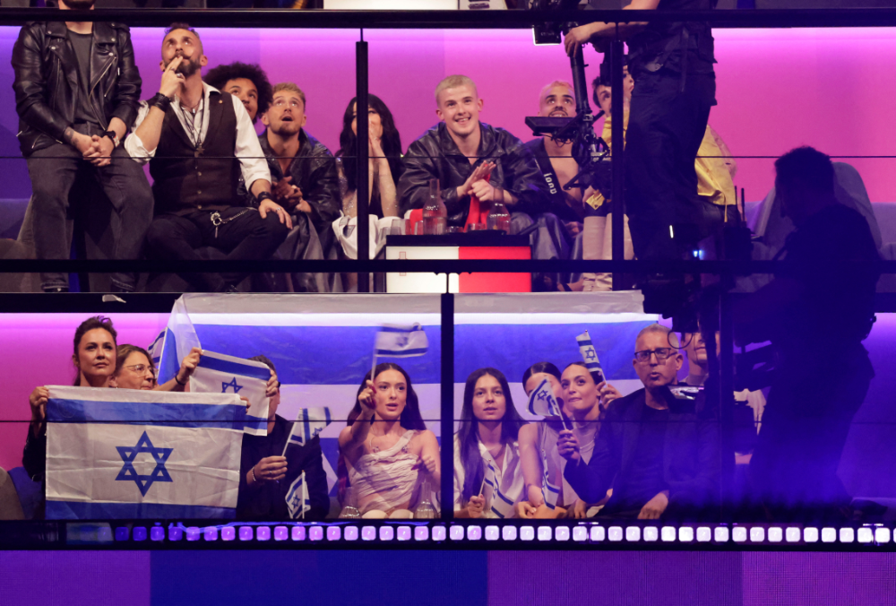 An Israeli delegation sits in the Green Room during the second semi-final of the 2024 Eurovision Song Contest, in Malmo, Sweden. (Reuters)