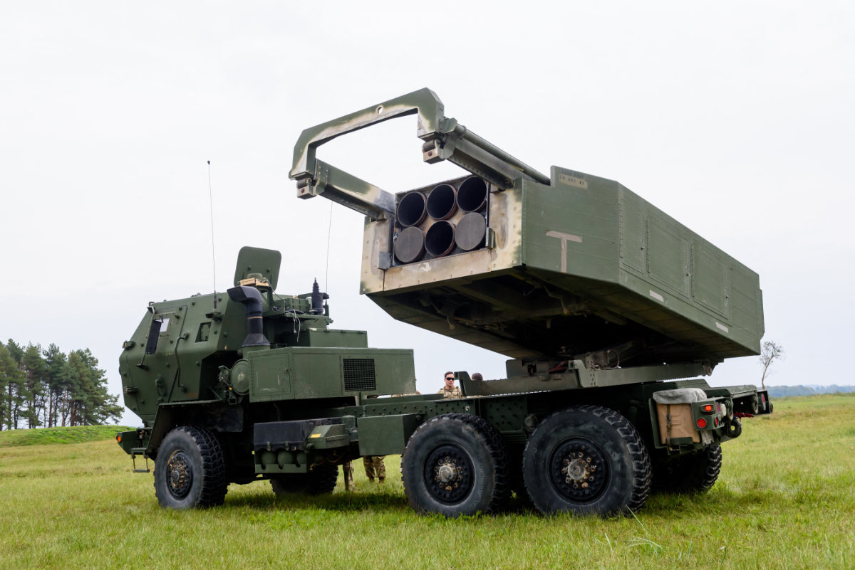 The High Mobility Artillery Rocket Systems (HIMARS) is pictured during the military exercise “Namejs 2022” on September 26, 2022 in Skede, Latvia. (AFP)