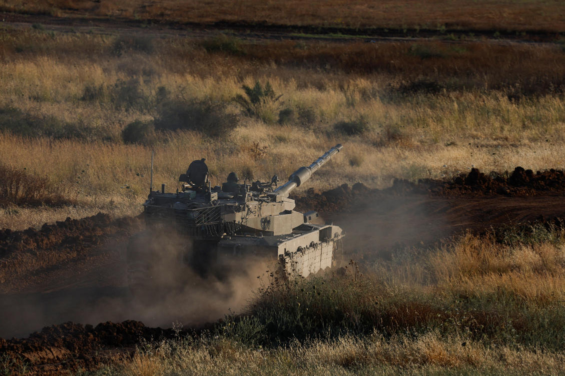 An Israeli tank maneuvers near the Israel-Gaza border in Israel, May 12, 2024. (Reuters)