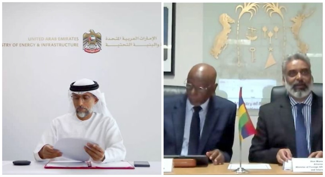 The MoU was signed virtually by Suhail bin Mohammed Al Mazrouei, UAE Minister of Energy and Infrastructure, and Georges Pierre Lesjongard, Mauritius Minister of Energy and Public Utilities. (WAM)