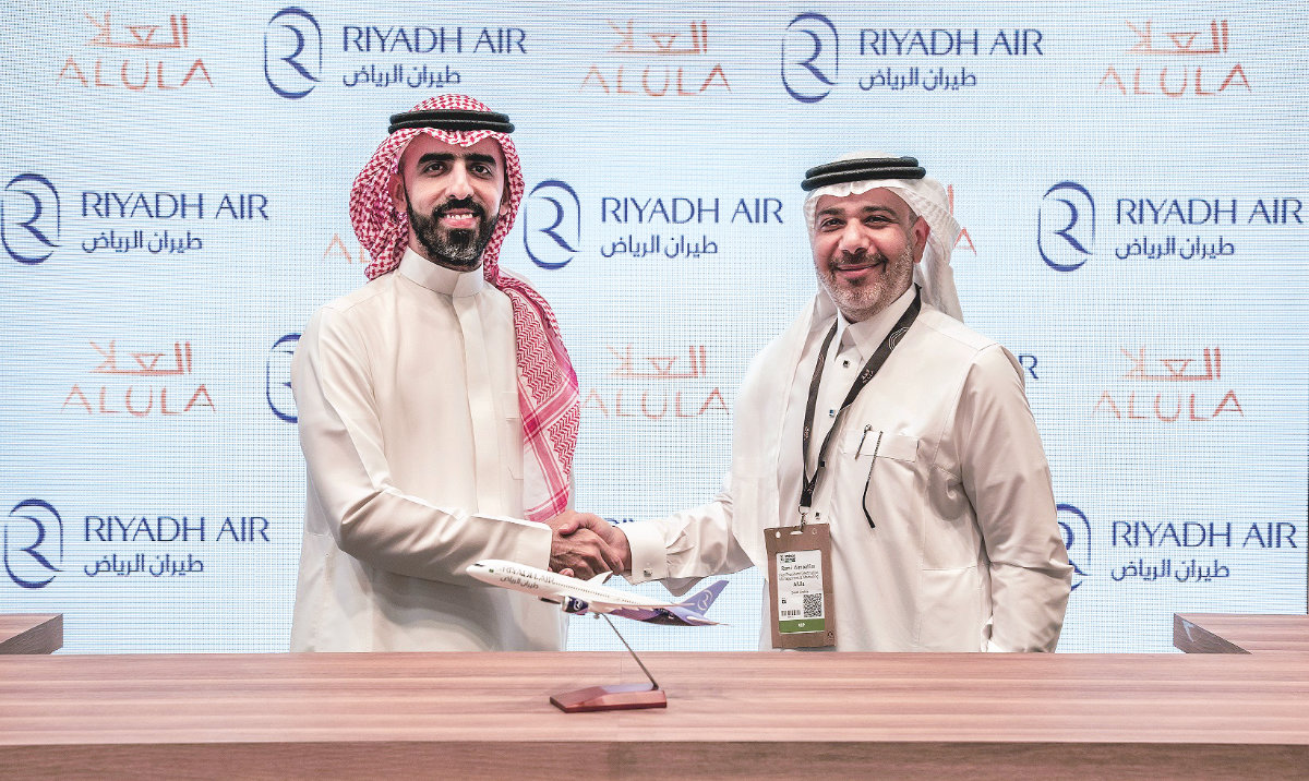 Osamah Alnuaiser, SVP of marketing and communications at Riyadh Air, and Rami Al-Moallim, VP of destination management and marketing at the Royal Commission for AlUla.