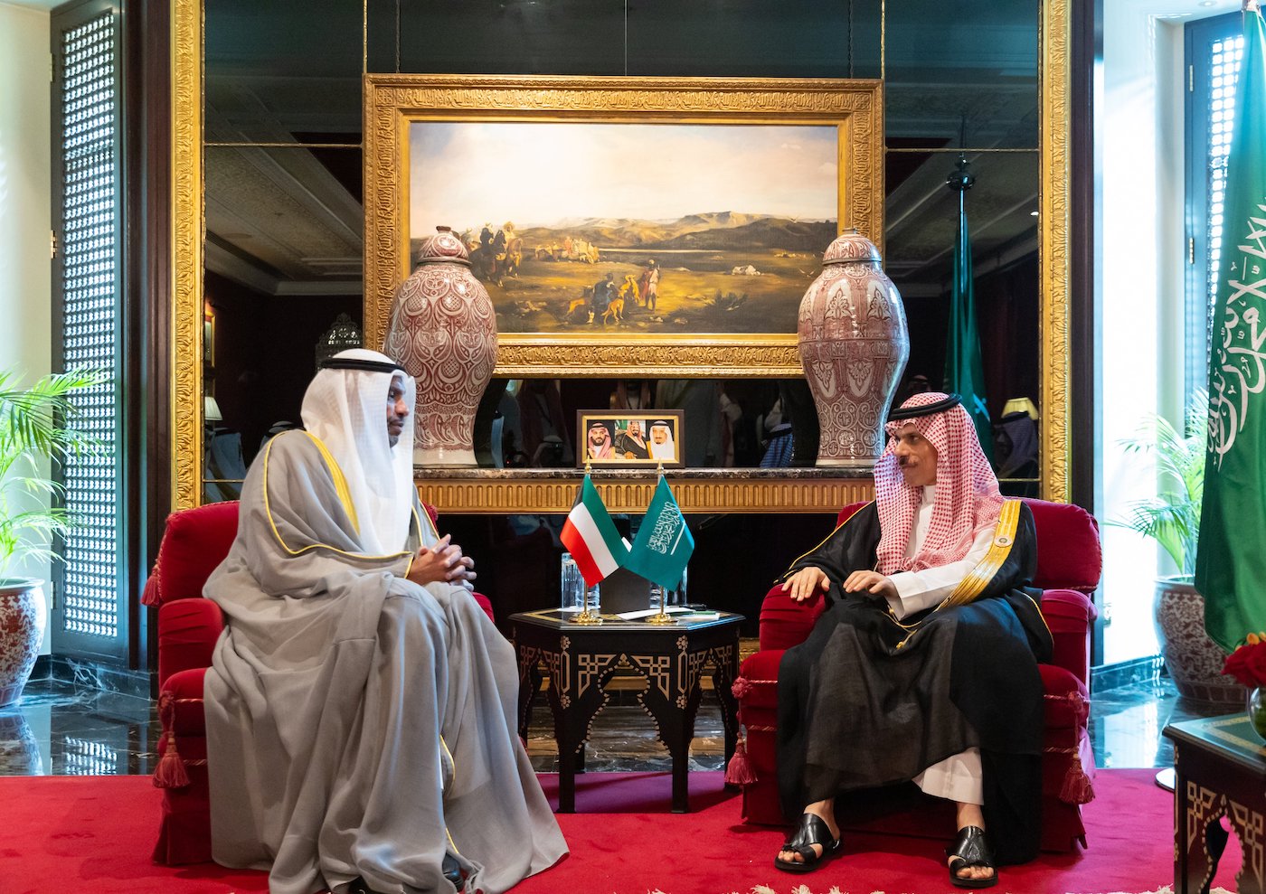 Saudi Foreign Minister Prince Faisal bin Farhan meets with his Kuwaiti counterpart Abdullah Ali Al-Yahya in Manama on Tuesday. (SPA)