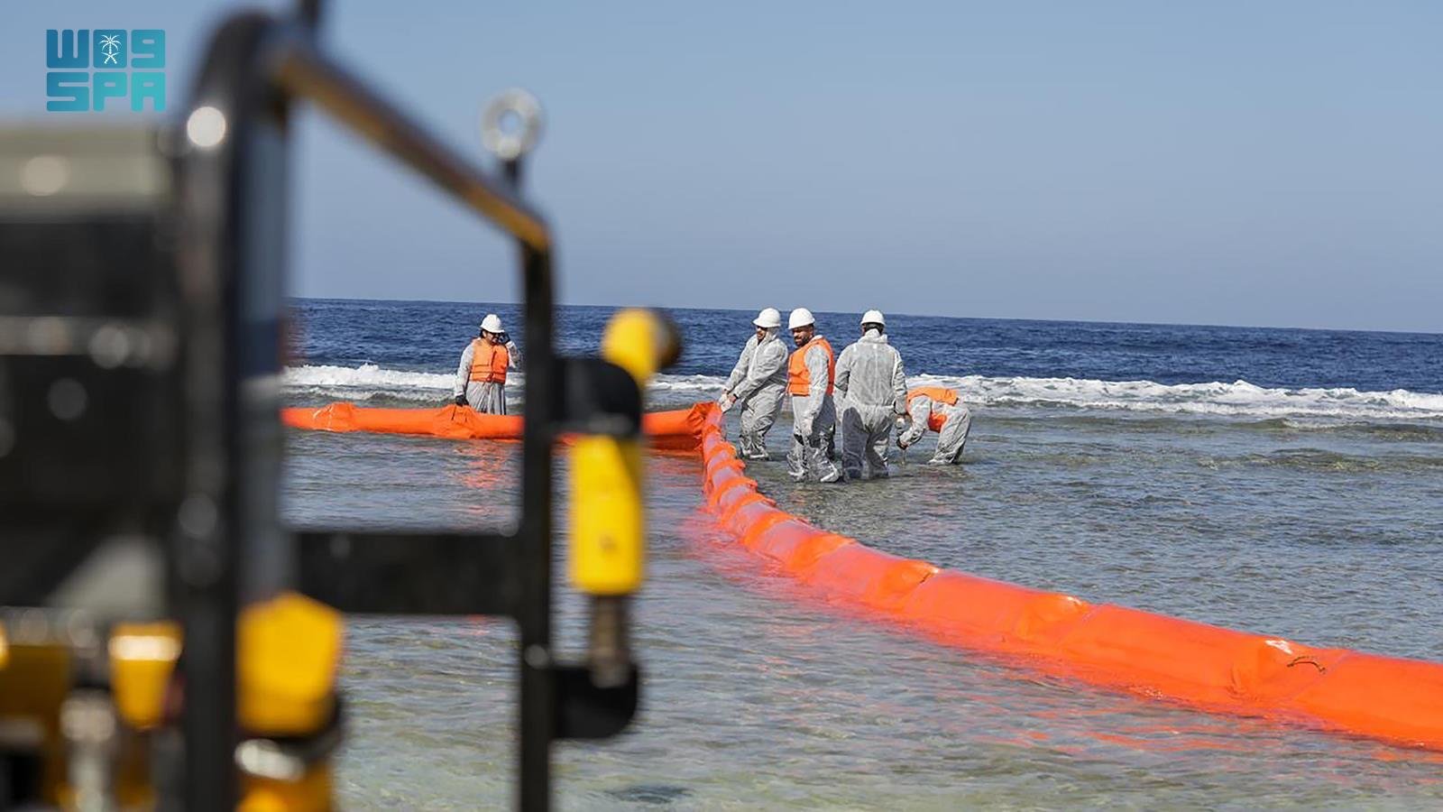 An exercise aimed at raising readiness to confront environmental emergencies or oil spill incidents is underway on the Tabuk coast. (SPA)