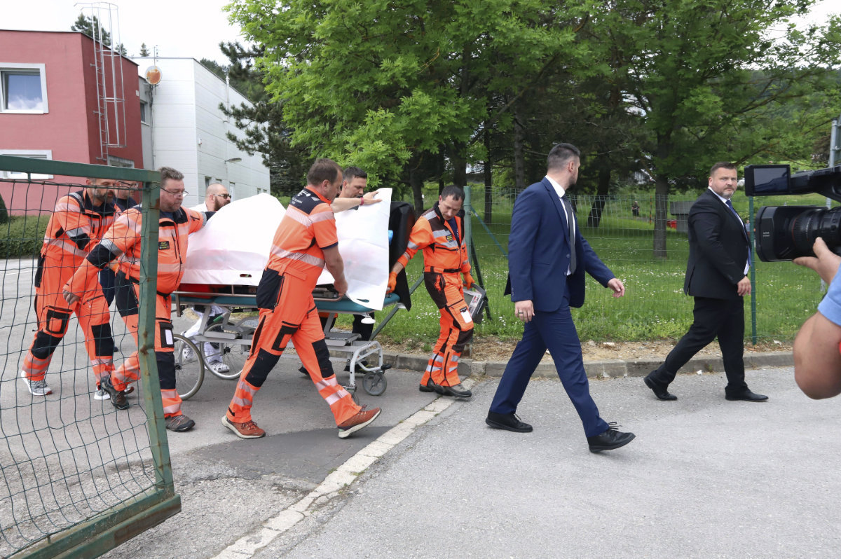 Rescue workers take Slovak Prime Minister Robert Fico, who was shot and injured, to a hospital in the town of Banska Bystrica, central Slovakia, onMay 15, 2024. (TASR via AP)