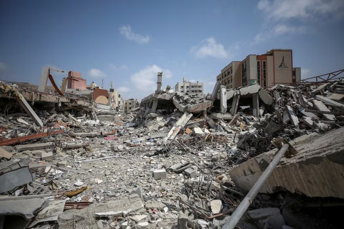 Buildings of Al-Aqsa University lie in ruin after it was destroyed during Israel’s military offensive. (Reuters/File)