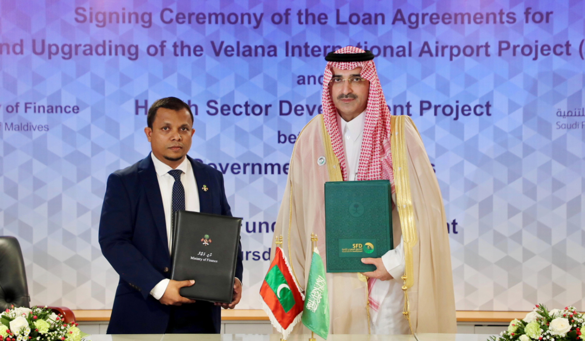 The deal signed by Sultan bin Abdulrahman Al-Marshad and Dr. Mohammed Shafiq in Male. (Supplied)