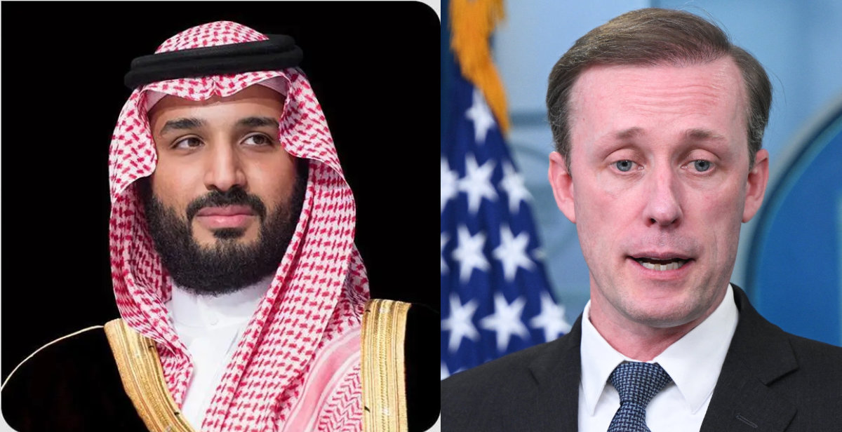 Saudi Crown Prince Mohammed bin Salman (L) and White House National Security Adviser Jake Sullivan. (SPA/AFP)
