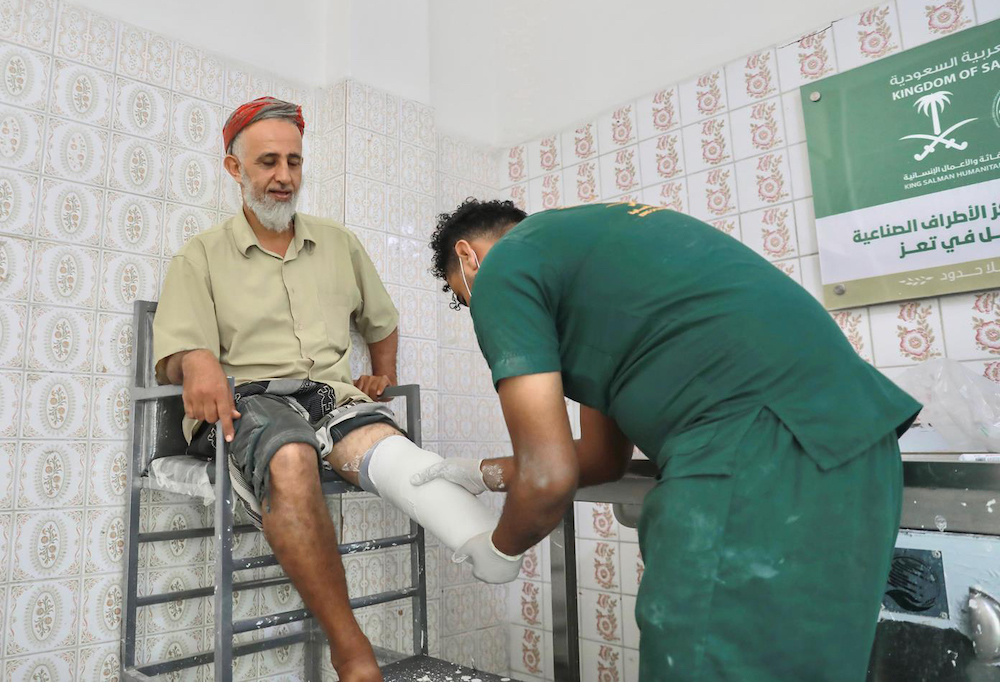 The project, supported by the Kingdom’s aid agency KSrelief, offers physical therapy and other services to assist those who have lost limbs to reintegrate into society. (SPA)