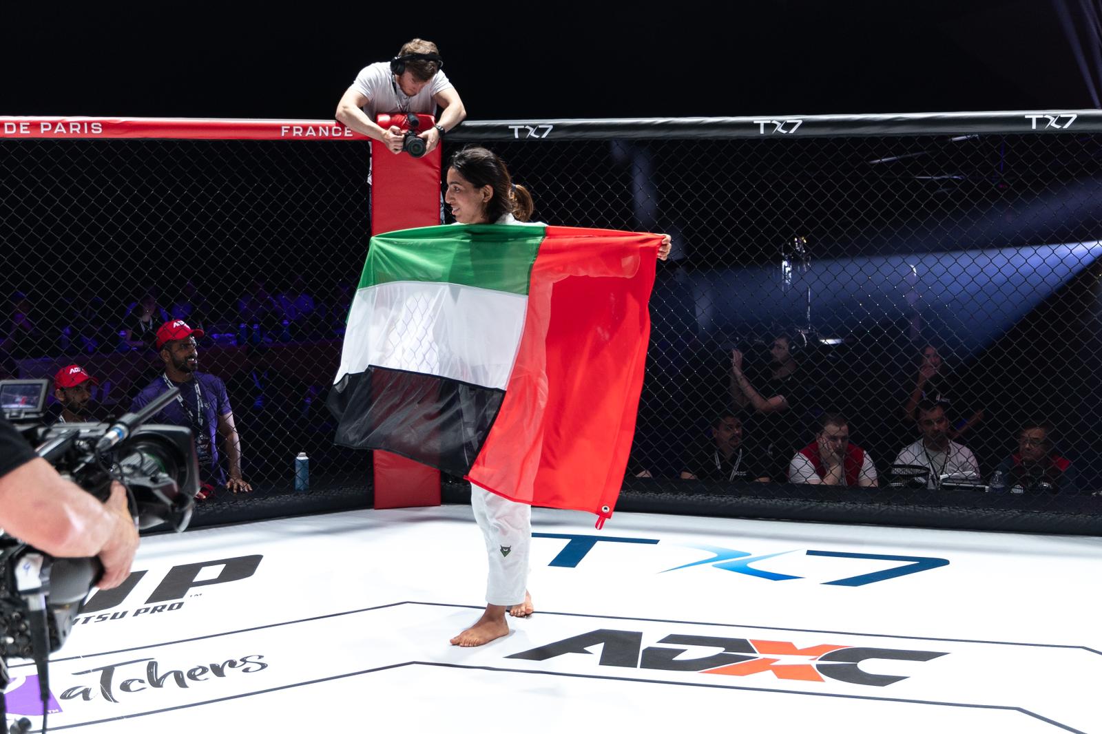 The UAE's Shamma Al-Kalbani celebrates her win at ADXC 4 in Paris. (ADXC)
