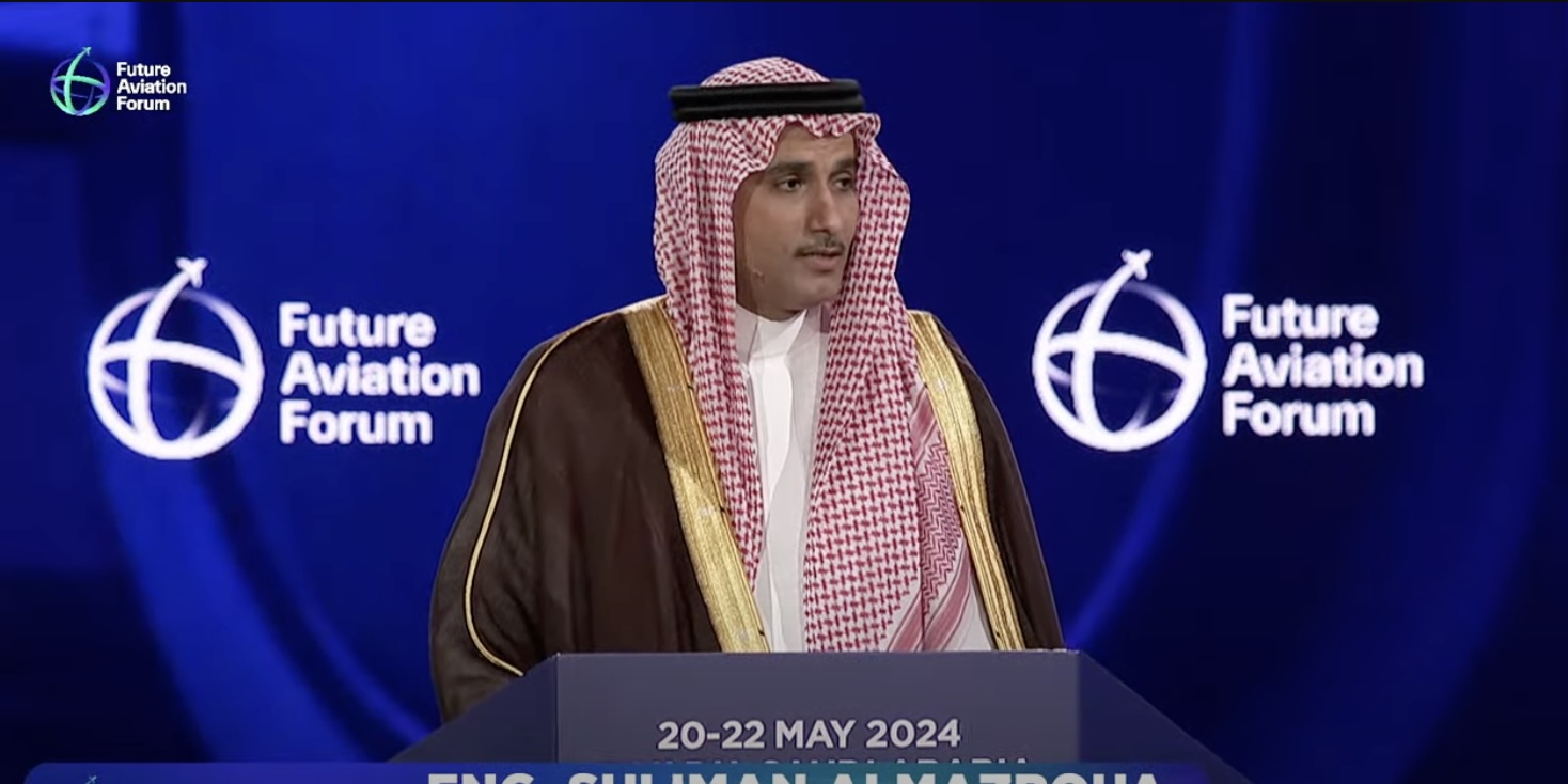 Suliman Almazroua, CEO of the National Industrial Development and Logistics Program, speaks on the first day of the Future Aviation Forum in Riyadh.