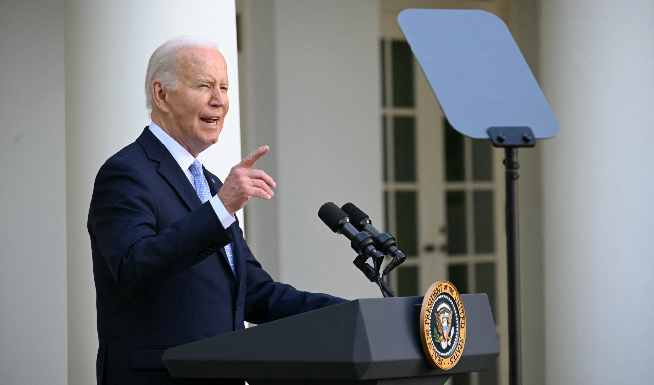US President Joe Biden speaks during a celebration for Jewish American Heritage Month at the Rose Garden of the White House in Washington, DC on May 20, 2024. (AFP)