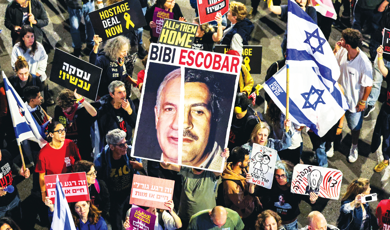 Israeli protesters call for a hostage deal with Hamas and the removal of Netanyahu’s ruling coalition. (AFP)