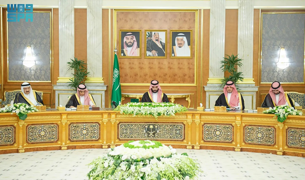 In this handout photograph, taken and released by the Saudi Press Agency, Saudi Crown Prince Mohammed bin Salman chairs the cabinet meeting in Jeddah on May 21, 2024. (SPA)