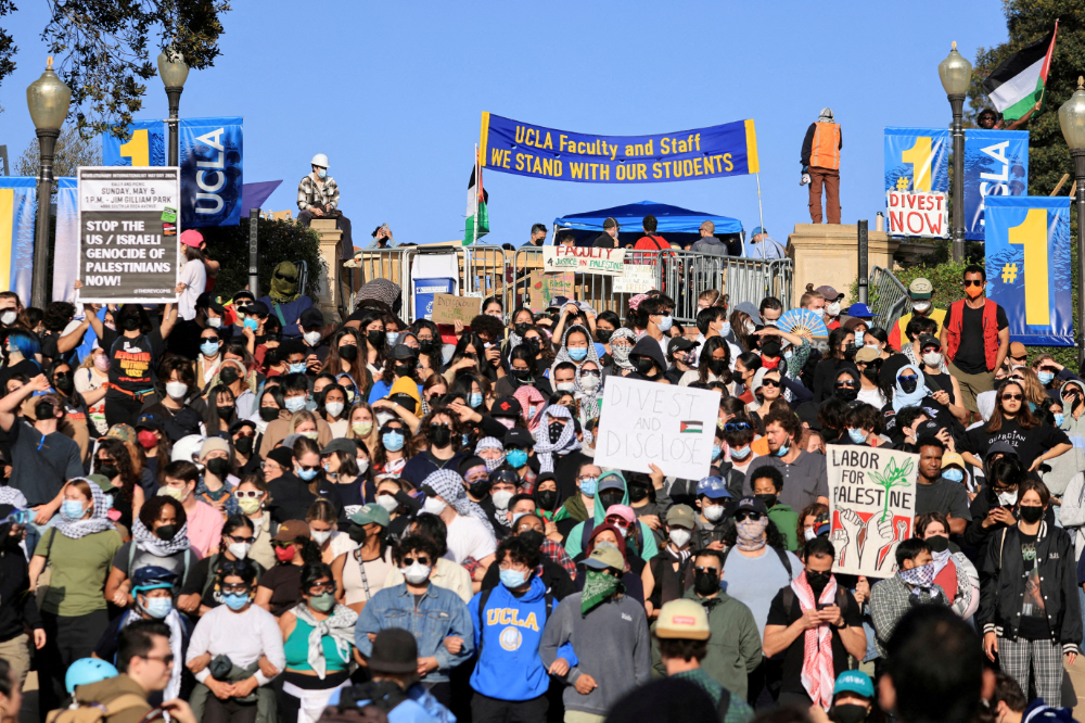 People gather at the University of California, Los Angeles (UCLA), as the conflict between Israel and the Palestinian Islamist group Hamas continues. (Reuters/File)