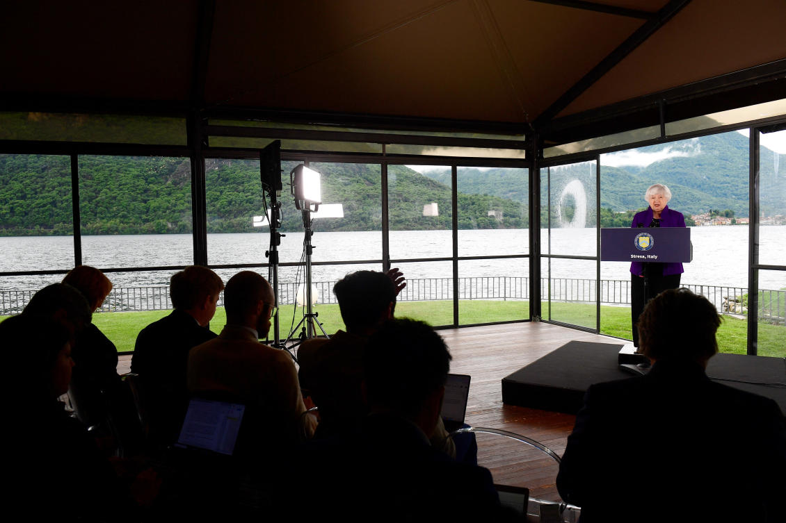 US Secretary of the Treasury Janet Yellen holds a press conference ahead of the G7 Finance Minister and Central Bank Governors' Meeting in Stresa, Italy. (Reuters)
