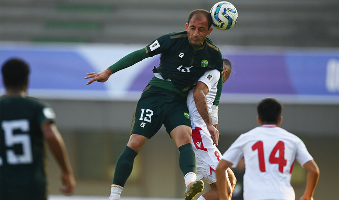 Pakistan's Fareed Ullah (C) heads the ball during the 2026 FIFA World Cup qualifier football match between Pakistan and Tajikistan at the Jinnah Sports stadium in Islamabad. (AFP/File)