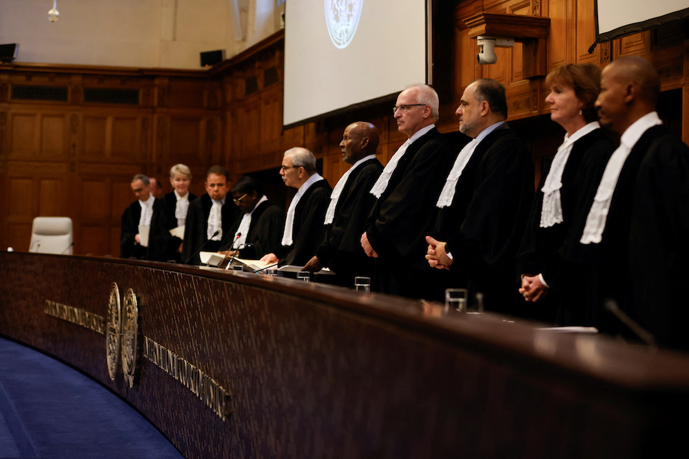 Judge Nawaf Salam, president of the International Court of Justice (ICJ) presides over the International Court of Justice (ICJ), during a ruling on South Africa's request to order a halt to Israel's Rafah offensive in Gaza as part of a larger case brought before the Hague-based court by South Africa accusing Israel of genocide, in The Hague. (Reuters)