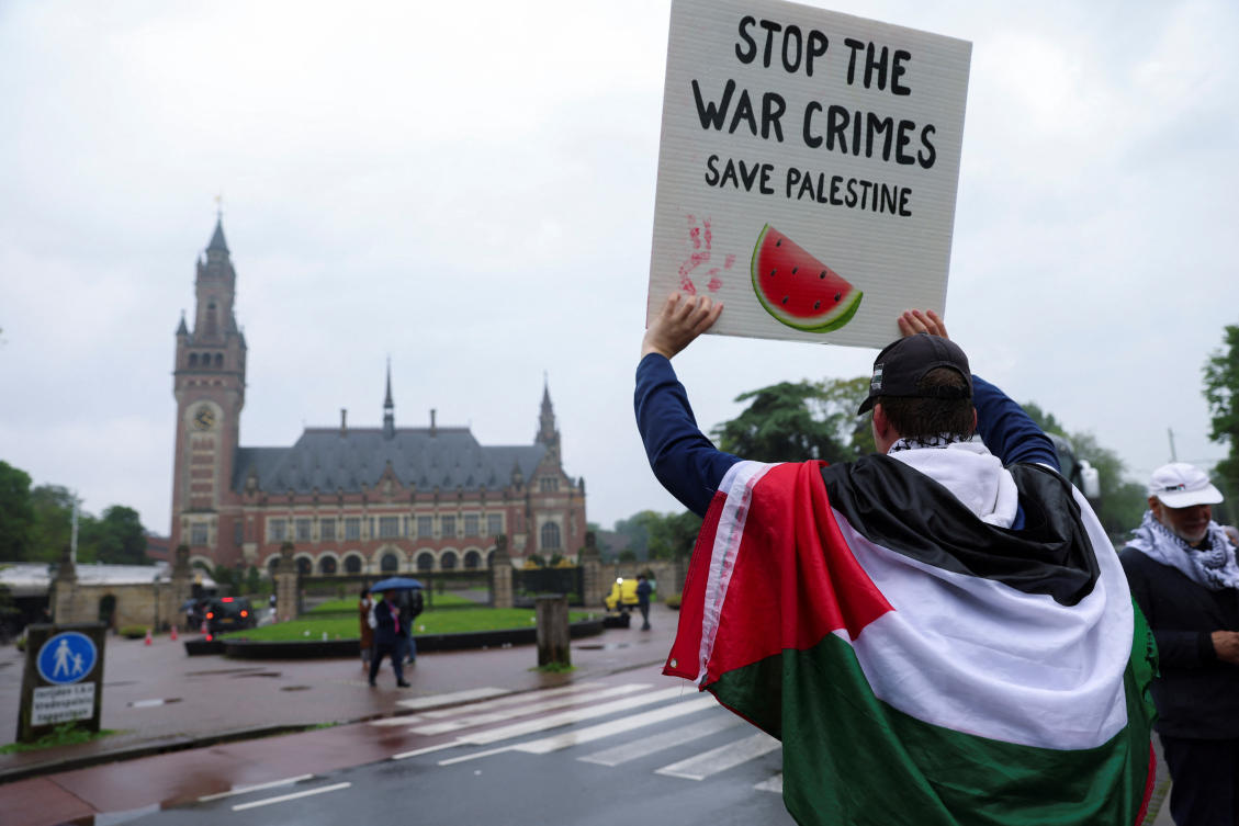 The top United Nations court has ordered Israel to halt its military operations in the southern Gaza city of Rafah. Above, a protester outside the International Court of Justice in The Hague, Netherlands on May 24, 2024. (Reuters)