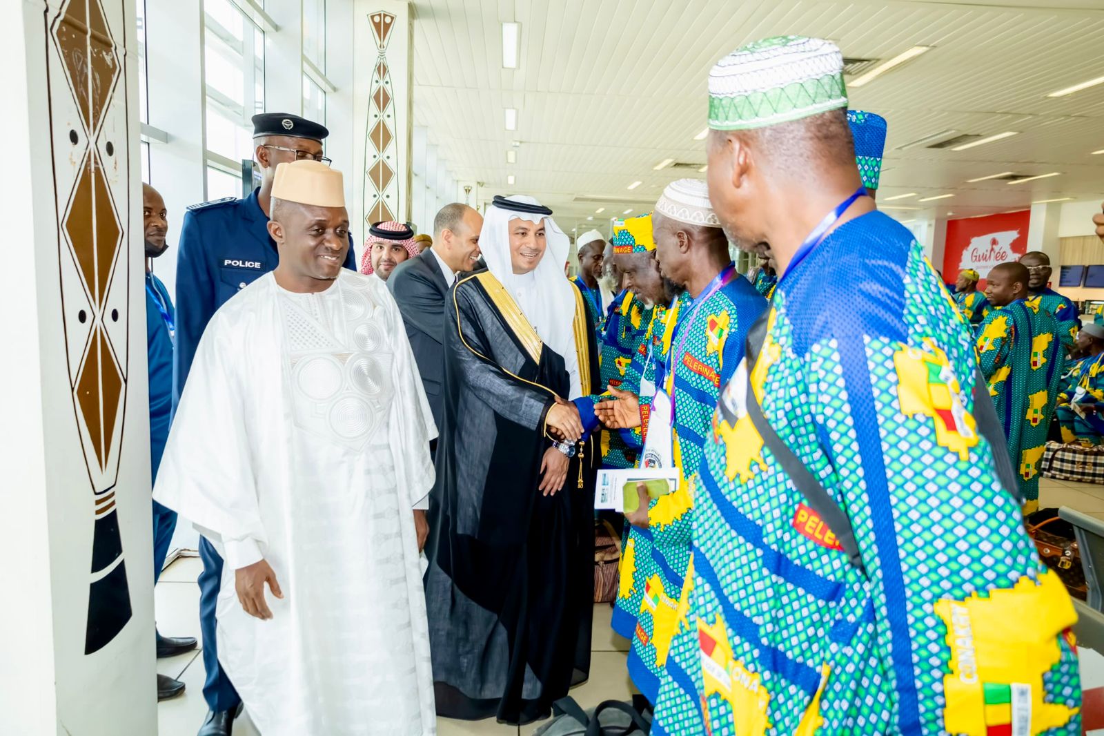 Saudi Arabia’s ambassador to Guinea Fahad Al-Rashidi sees off this year’s first group of Guinean Hajj pilgrims heading from Conakry to the Kingdom on Sunday. (SPA)