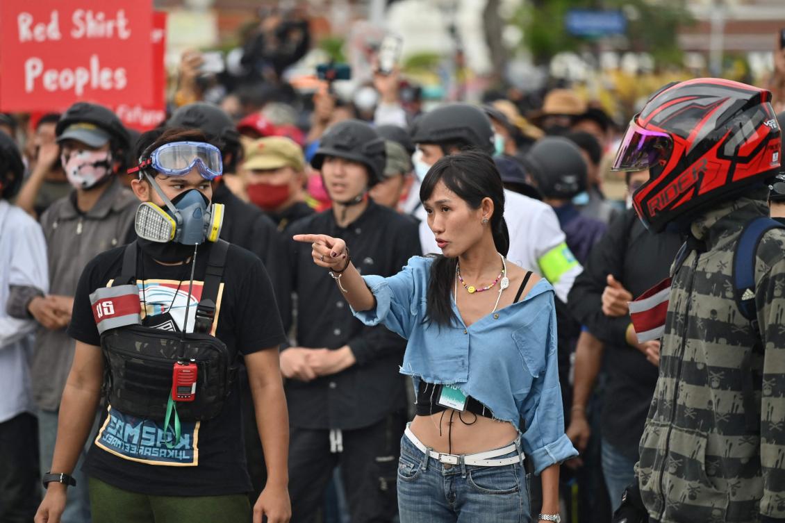 Chonthicha Jangrew, a parliamentarian with the Move Forward Party, received a two-year term for a speech made in 2021 at an anti-government protest. (AFP)