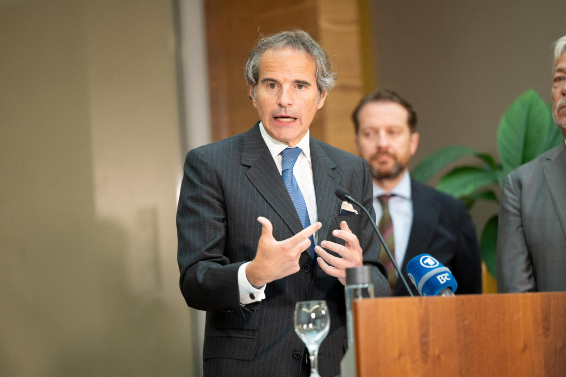 International Atomic Energy Agency (IAEA) Director General Rafael Grossi attends a press conference upon his return from talks in Iran at Vienna International Airport in Schwechat, Austria. (File/Reuters)