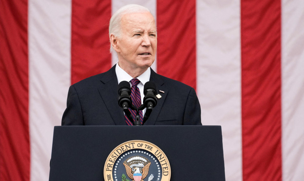 US President Joe Biden speaks during the National Memorial Day Wreath-Laying and Observance Ceremony at Arlington National Cemetery, in Arlington, Virginia, US, May 27, 2024. (Reuters)